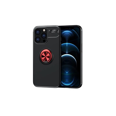 Mey İthalat®  iPhone 13 Pro Kılıf Range Yüzüklü Silikon - Siyah-Kırmızı