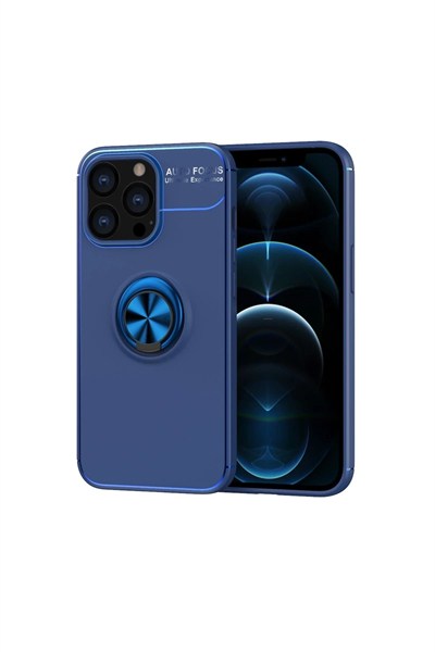 Mey İthalat®  iPhone 13 Pro Kılıf Range Yüzüklü Silikon - Mavi