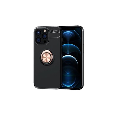 Mey İthalat®  iPhone 13 Pro Kılıf Range Yüzüklü Silikon - Siyah-Gold