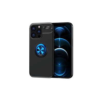 Mey İthalat®  iPhone 13 Pro Kılıf Range Yüzüklü Silikon - Siyah-Mavi