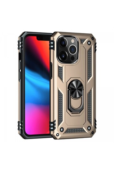 Mey İthalat®  iPhone 13 Pro Kılıf Sofya Yüzüklü Silikon Kapak - Gold