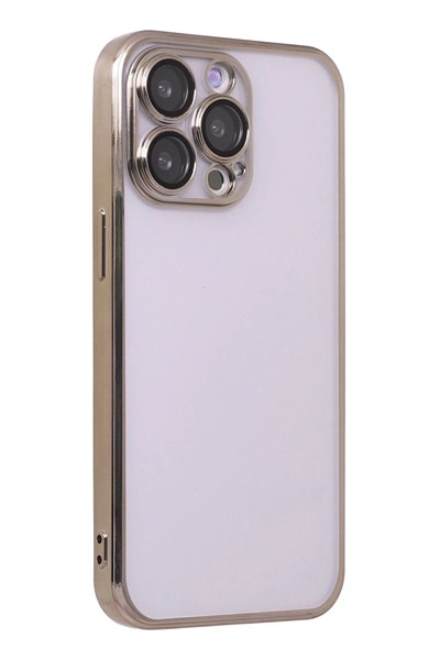Mey İthalat®  iPhone 13 Pro Max Kılıf  Lensli Silikon - Gold
