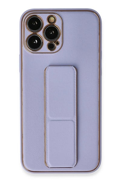 Mey İthalat®  iPhone 13 Pro Max Kılıf Coco Deri Standlı Kapak - Lila