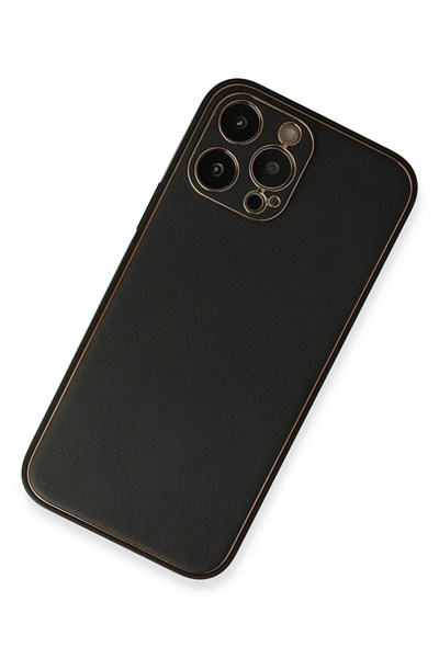 Mey İthalat®  iPhone 13 Pro Max Kılıf Coco Deri Silikon Kapak - Siyah