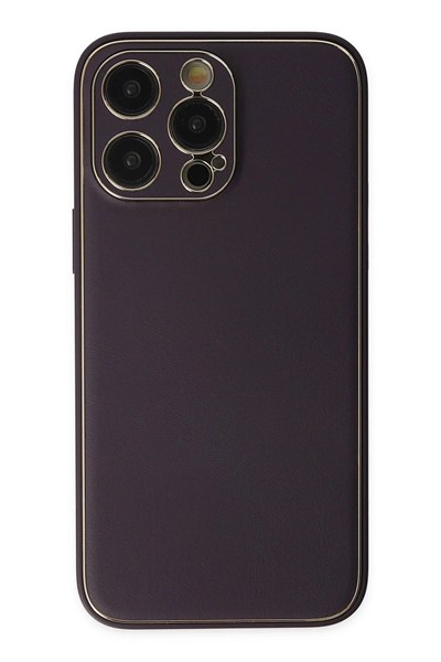 Mey İthalat®  iPhone 13 Pro Max Kılıf Coco Deri Silikon Kapak - Derin Mor