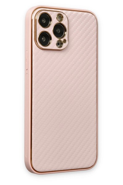 Mey İthalat®  iPhone 13 Pro Max Kılıf Coco Karbon Silikon - Pembe