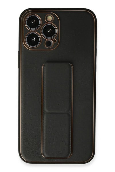 Mey İthalat®  iPhone 13 Pro Max Kılıf Coco Deri Standlı Kapak - Siyah