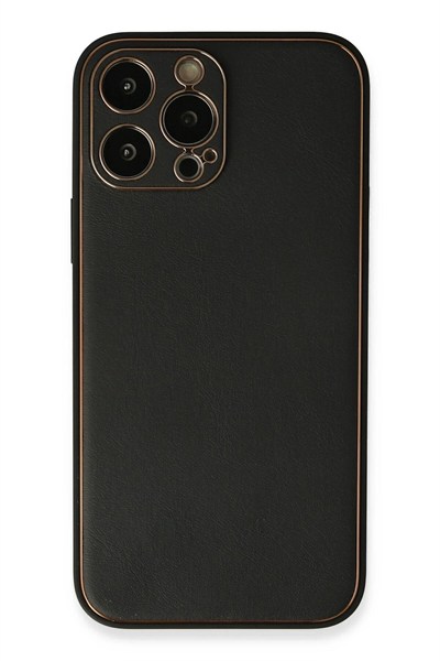 Mey İthalat®  iPhone 13 Pro Max Kılıf Coco Deri Silikon Kapak - Siyah
