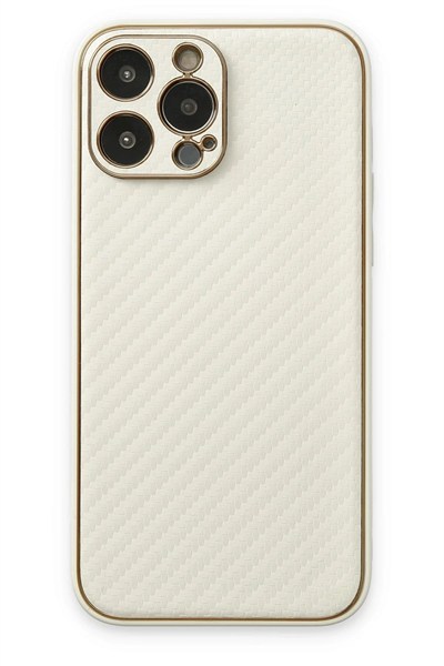 Mey İthalat®  iPhone 13 Pro Max Kılıf Coco Karbon Silikon - Beyaz