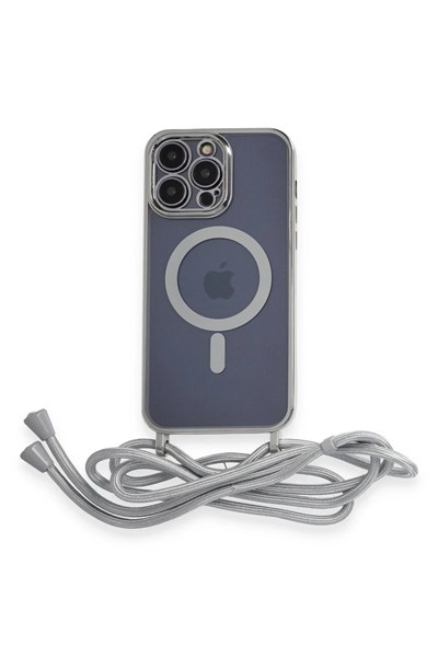 Mey İthalat®  iPhone 13 Pro Max Kılıf Divo Lazer Askılı Magsafe Kapak - Gümüş