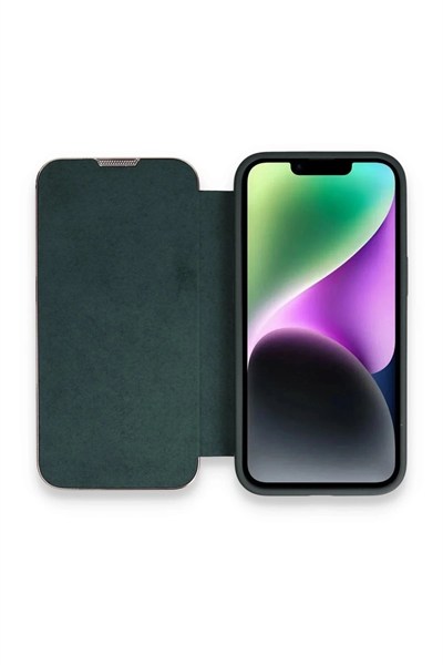 Mey İthalat®  iPhone 13 Pro Max Kılıf Dolpin Kapaklı - Koyu Yeşil