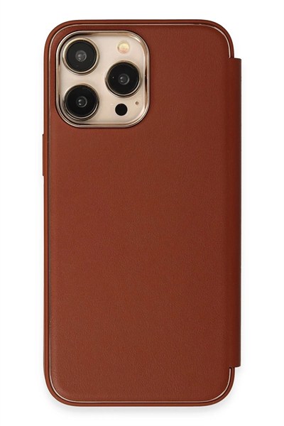 Mey İthalat®  iPhone 13 Pro Max Kılıf Dolpin Kapaklı - Kahverengi