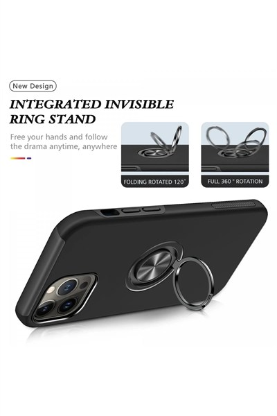 Mey İthalat®  iPhone 13 Pro Max Kılıf Elit Yüzüklü Kapak - Siyah