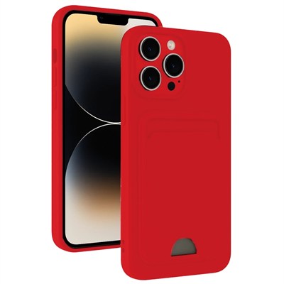 Mey İthalat®  iPhone 13 Pro Max Kılıf Kelvin Kartvizitli Silikon - Kırmızı