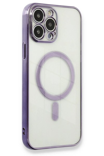 Mey İthalat®  iPhone 13 Pro Max Kılıf Magneticsafe Lazer Silikon - Mor