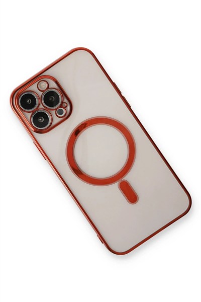 Mey İthalat®  iPhone 13 Pro Max Kılıf Magneticsafe Lazer Silikon - Kırmızı