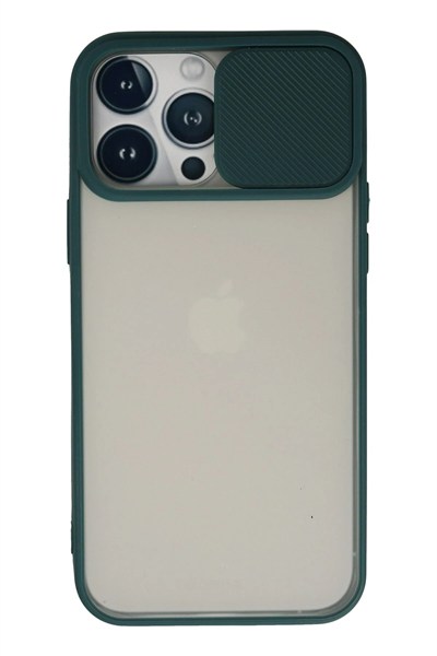 Mey İthalat®  iPhone 13 Pro Max Kılıf Palm Buzlu Kamera Sürgülü Silikon - Yeşil