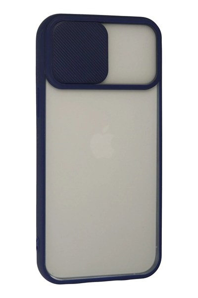 Mey İthalat®  iPhone 13 Pro Max Kılıf Palm Buzlu Kamera Sürgülü Silikon - Lacivert