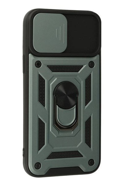 Mey İthalat®  iPhone 13 Pro Max Kılıf Pars Lens Yüzüklü Silikon - Yeşil