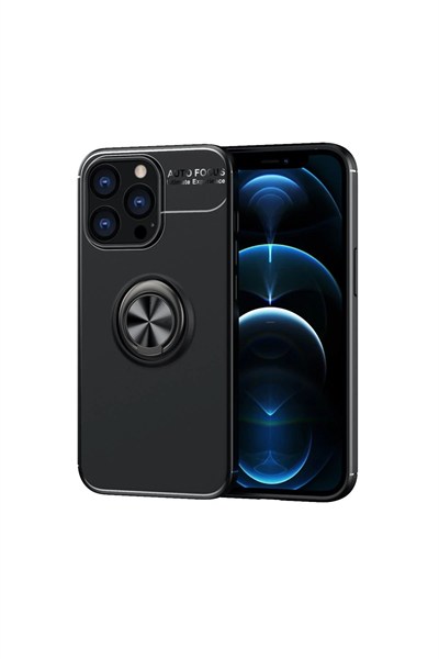 Mey İthalat®  iPhone 13 Pro Max Kılıf Range Yüzüklü Silikon - Siyah