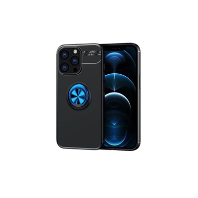 Mey İthalat®  iPhone 13 Pro Max Kılıf Range Yüzüklü Silikon - Siyah-Mavi