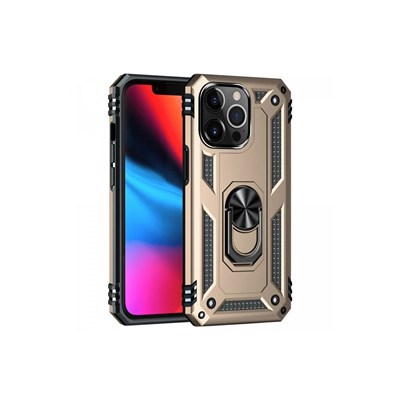 Mey İthalat®  iPhone 13 Pro Max Kılıf Sofya Yüzüklü Silikon Kapak - Gold