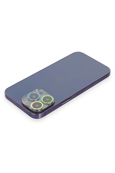 Mey İthalat®  iPhone 13 Pro Max Renkli Kamera Lens Koruma Cam - Yeşil-Sarı