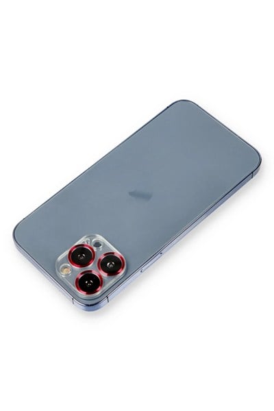 Mey İthalat®  iPhone 13 Pro Metal Kamera Lens Koruma Cam - Kırmızı
