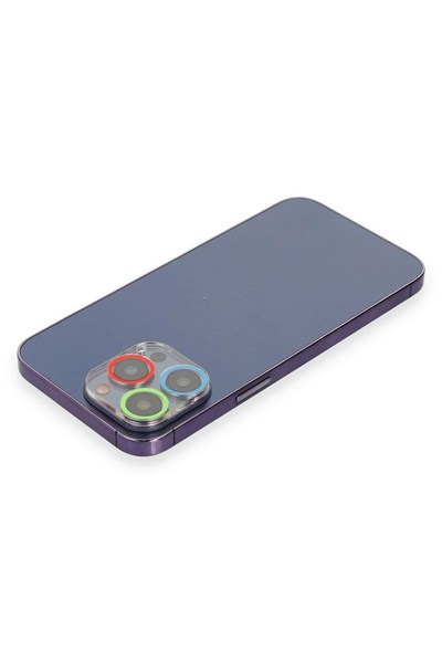 Mey İthalat®  iPhone 13 Pro Renkli Kamera Lens Koruma Cam - Mavi-Yeşil