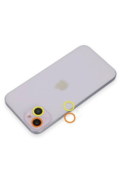 Mey İthalat®  iPhone 13 Renkli Kamera Lens Koruma Cam - Sarı-Turuncu