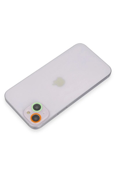 Mey İthalat®  iPhone 13 Renkli Kamera Lens Koruma Cam - Turuncu-Yeşil