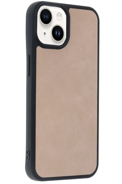 Mey İthalat®  iPhone 14 Kılıf Aras Deri Kapak - Pudra