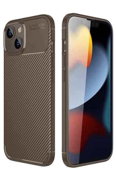 Mey İthalat®  iPhone 14 Kılıf Auto Focus Karbon Kapak - Kahverengi
