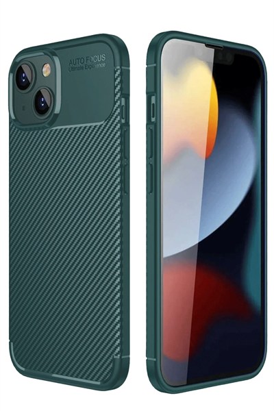 Mey İthalat®  iPhone 14 Kılıf Auto Focus Karbon Kapak - Koyu Yeşil