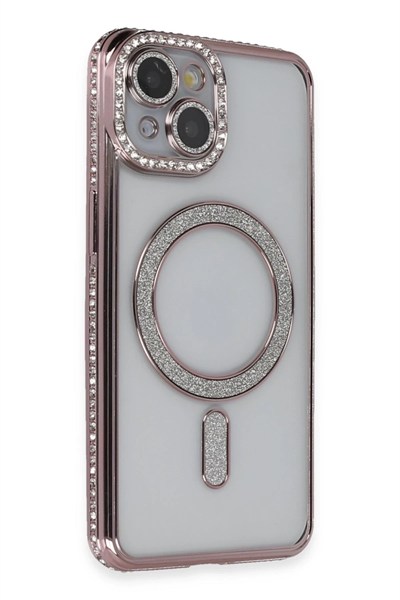Mey İthalat®  iPhone 14 Kılıf Joke Simli Magneticsafe Kılıf - Pembe