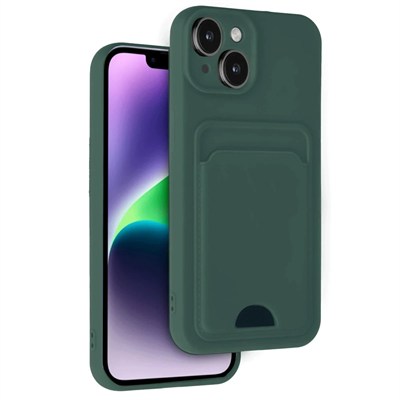 Mey İthalat®  iPhone 14 Kılıf Kelvin Kartvizitli Silikon - Koyu Yeşil
