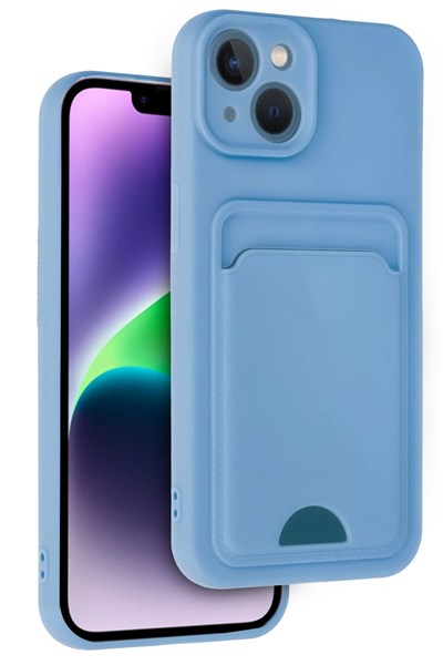 Mey İthalat®  iPhone 14 Kılıf Kelvin Kartvizitli Silikon - Mavi