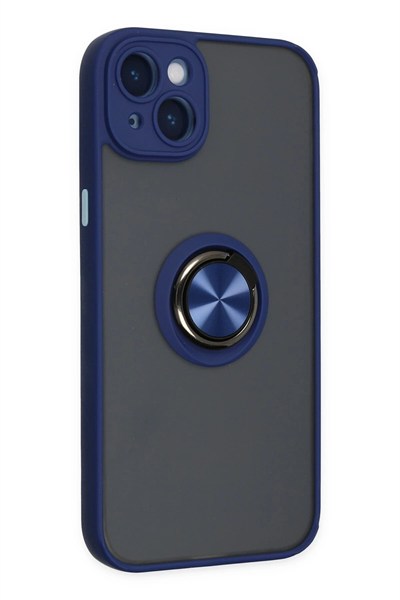 Mey İthalat®  iPhone 14 Kılıf Montreal Yüzüklü Silikon Kapak - Lacivert
