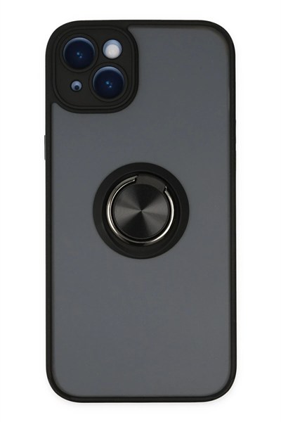 Mey İthalat®  iPhone 14 Kılıf Montreal Yüzüklü Silikon Kapak - Siyah