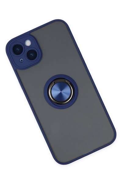 Mey İthalat®  iPhone 14 Kılıf Montreal Yüzüklü Silikon Kapak - Lacivert