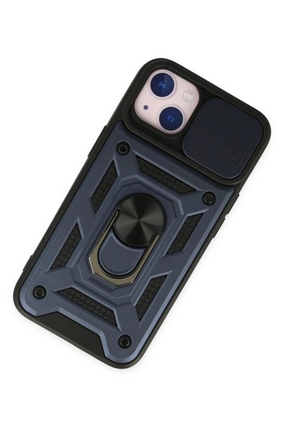 Mey İthalat®  iPhone 14 Kılıf Pars Lens Yüzüklü Silikon - Lacivert