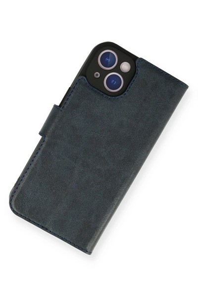 Mey İthalat®  iPhone 14 Kılıf Trend S Plus Kapaklı Kılıf - Lacivert