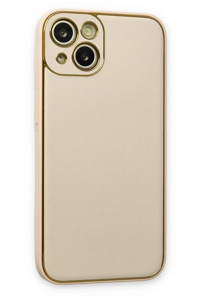 Mey İthalat®  iPhone 14 Plus Kılıf Coco Deri Silikon Kapak - Gold
