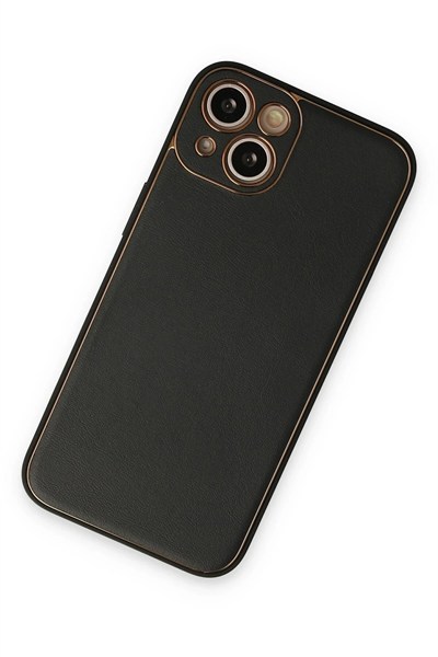 Mey İthalat®  iPhone 14 Plus Kılıf Coco Deri Silikon Kapak - Siyah