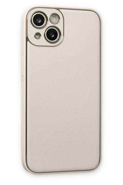 Mey İthalat®  iPhone 14 Plus Kılıf Coco Deri Silikon Kapak - Beyaz