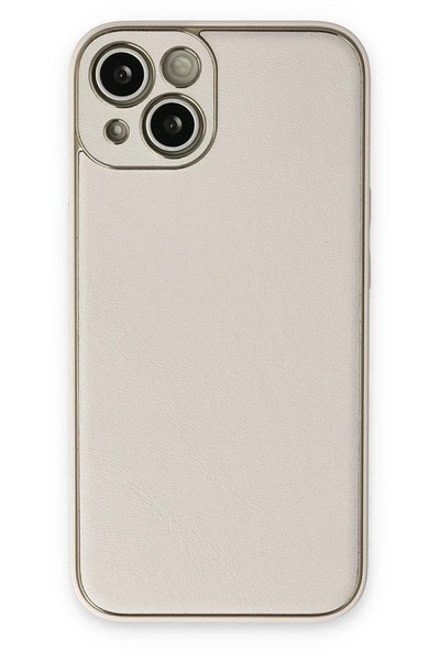 Mey İthalat®  iPhone 14 Plus Kılıf Coco Deri Silikon Kapak - Beyaz