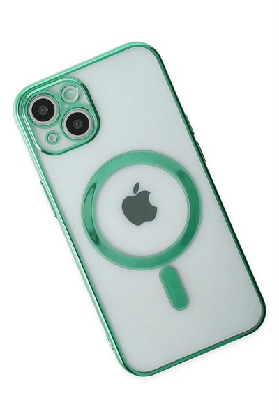 Mey İthalat®  iPhone 14 Plus Kılıf Magneticsafe Lazer Silikon - Haki Yeşil