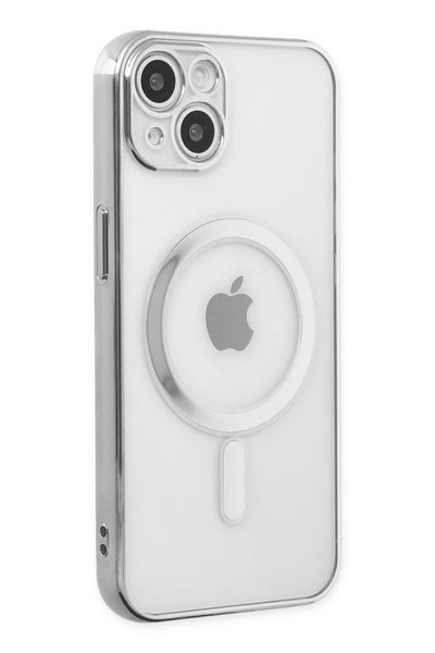 Mey İthalat®  iPhone 14 Plus Kılıf Magneticsafe Lazer Silikon - Gümüş