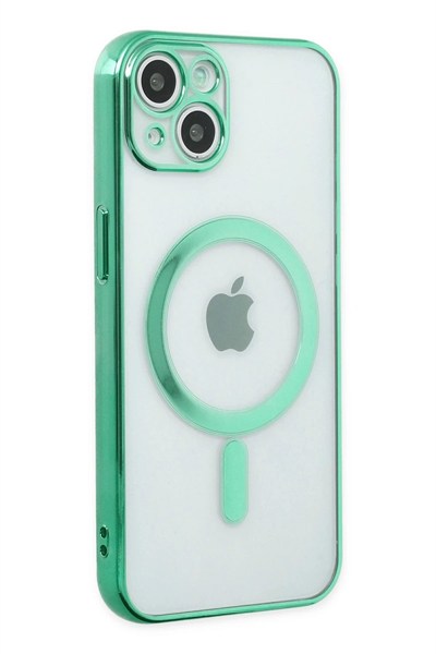 Mey İthalat®  iPhone 14 Plus Kılıf Magneticsafe Lazer Silikon - Haki Yeşil