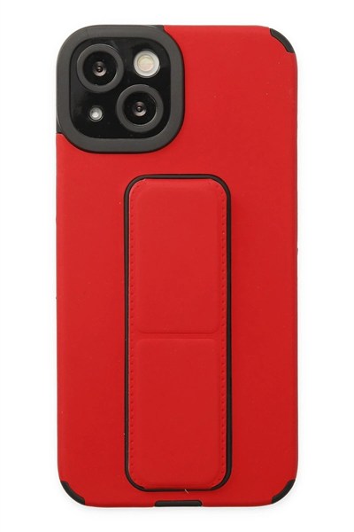 Mey İthalat®  iPhone 14 Plus Kılıf Mega Standlı Silikon - Kırmızı